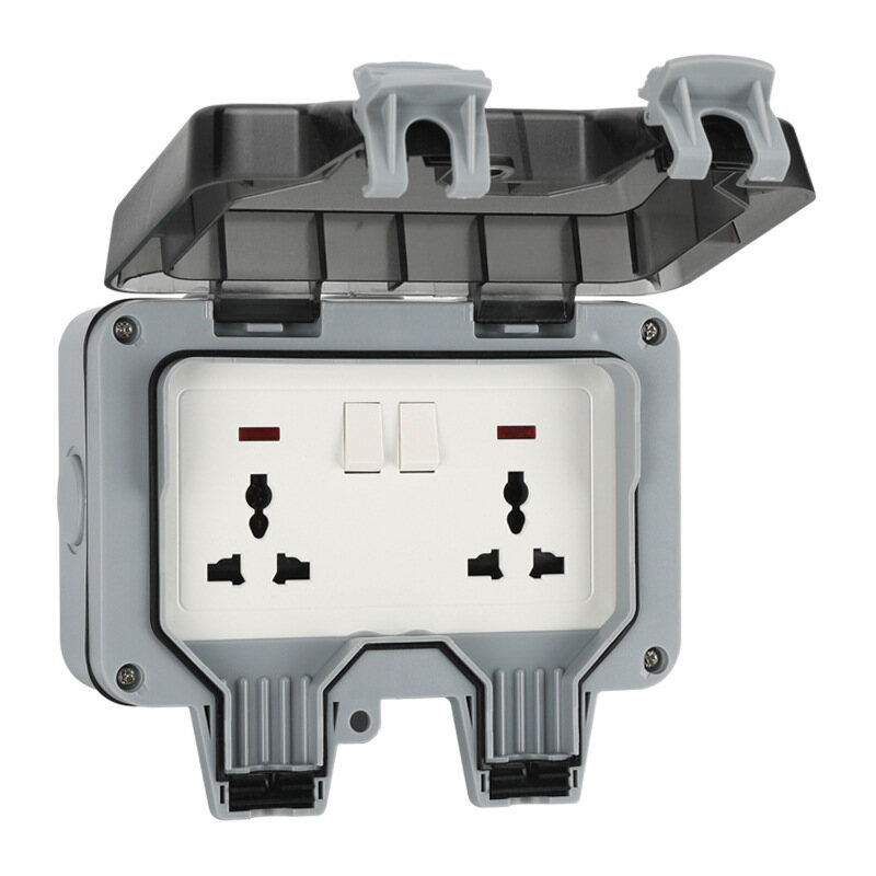 Universal IP66 Weatherproof Socket Waterproof Outdoor Wall Power Socket Double 6 Hole Switch Standard Electrical Outlet