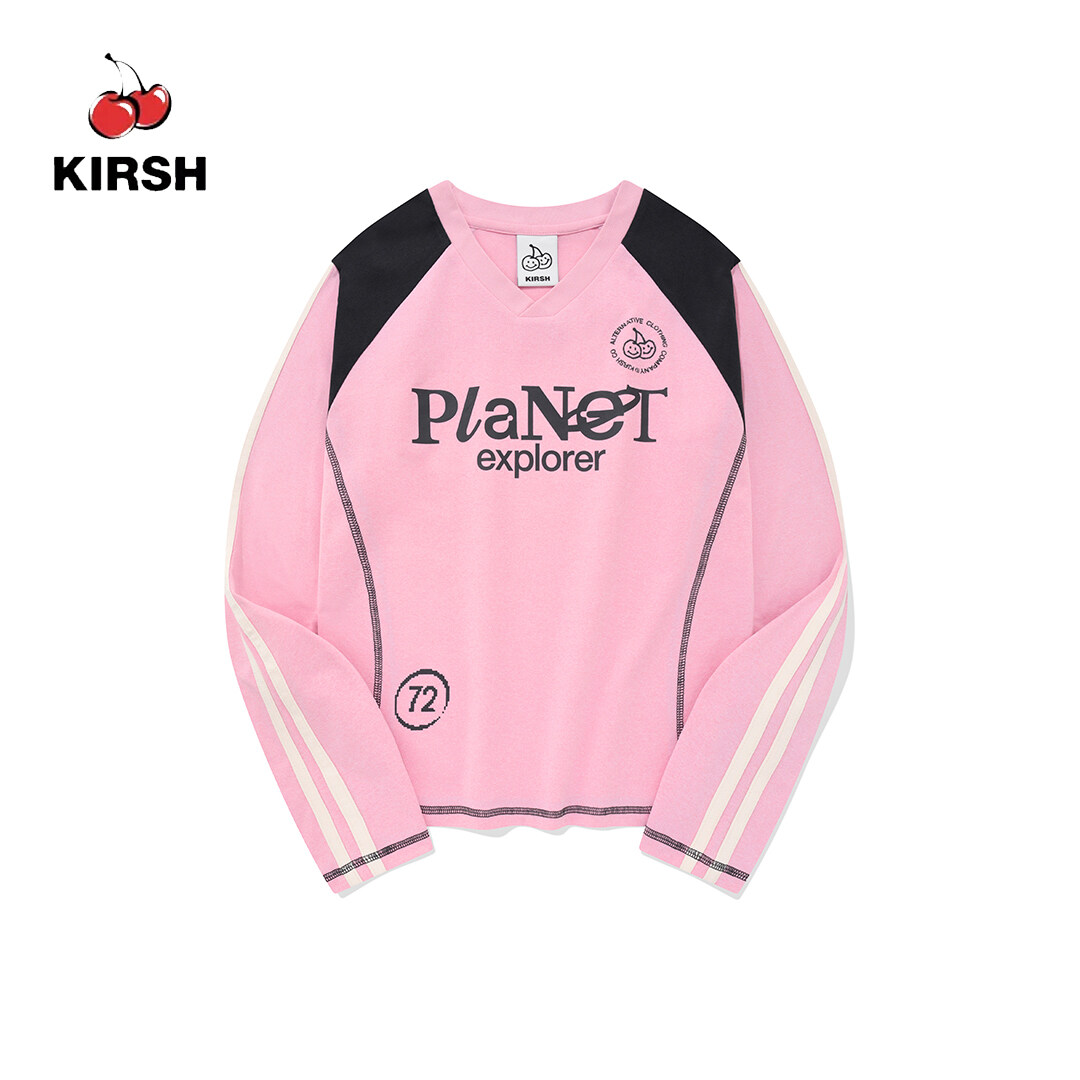 ★KIRSH★ Doodle Cherry Sports Jersey Long Sleeve T-Shirt Pi KIRSH Doodle Cherry Sports Jersey Long Sleeve Tee Shirt Pink