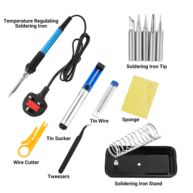[Ready stock] KIPRUN Soldering Iron Kit Electronics 15 Pieces Set 60W Adjustable Temperature Welding Tool, 5 Soldering Tips, Desoldering Pump w/ heater, Soldering Iron Stand, Tweezers, Excellent for Home