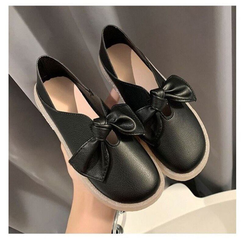 Nhỏ Màu Trắng Giày Giày Bệt Nữ Đế Bằng Cao Su Đế Mềm Có Nơ Đi Chơi Mùa Xuân Và Mùa Thu 2021 Cho Nữ giá rẻ