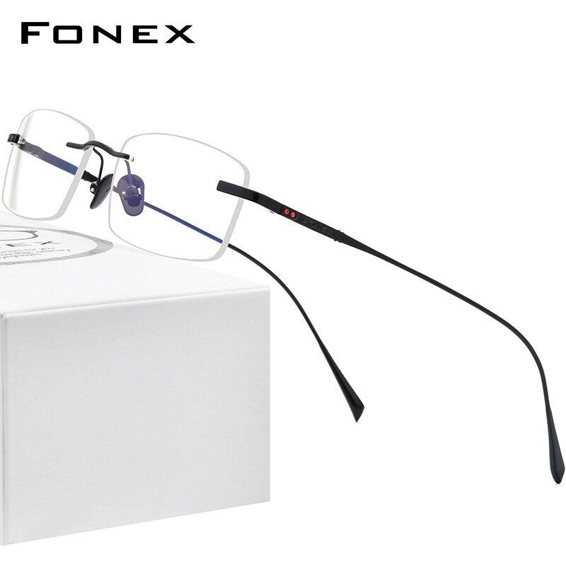  FONEX Pure Titanium Glasses Frame Men New Male Frameless Rimless Square Eyeglasses Frames Ultralight Optical Korean Eyewear Japanese-style Vietnam Singapore Branded 8562 