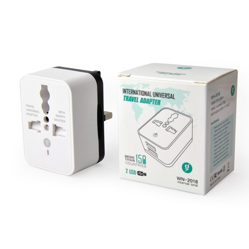 Bộ chuyển đổi phích cắm UK với cổng USB kép 5V 2A đa chức năng 10A phổ quát để EU chúng tôi anh AU Phích cắm chuyển đổi Trắng sạc điện thoại cắm hàng đầu