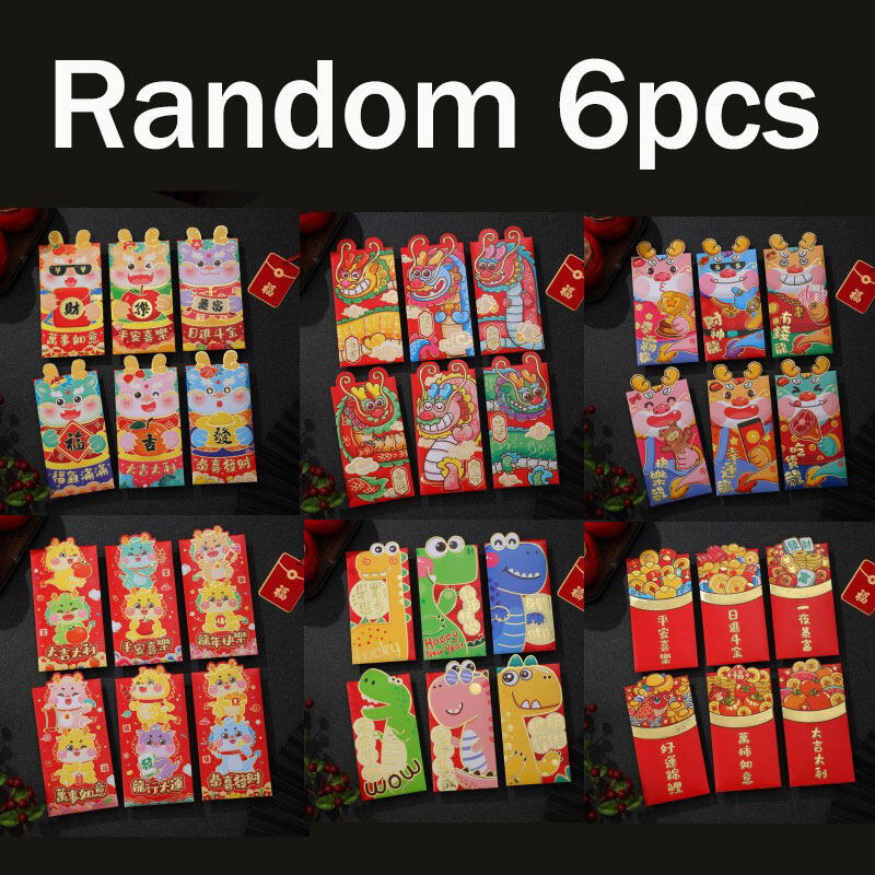 Yespery 6pcs 2024 ready stock dragon year red packet new year hongbao 龙年红包封 加厚烫金版