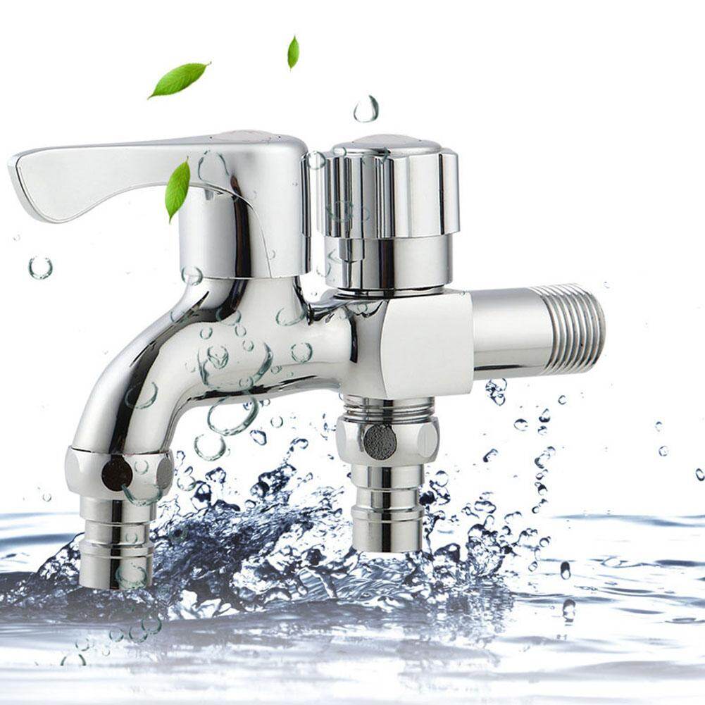 Copper Double Outlet Tap 1 in 2 Out Washing Machine Bathroom Garden Water Faucet
