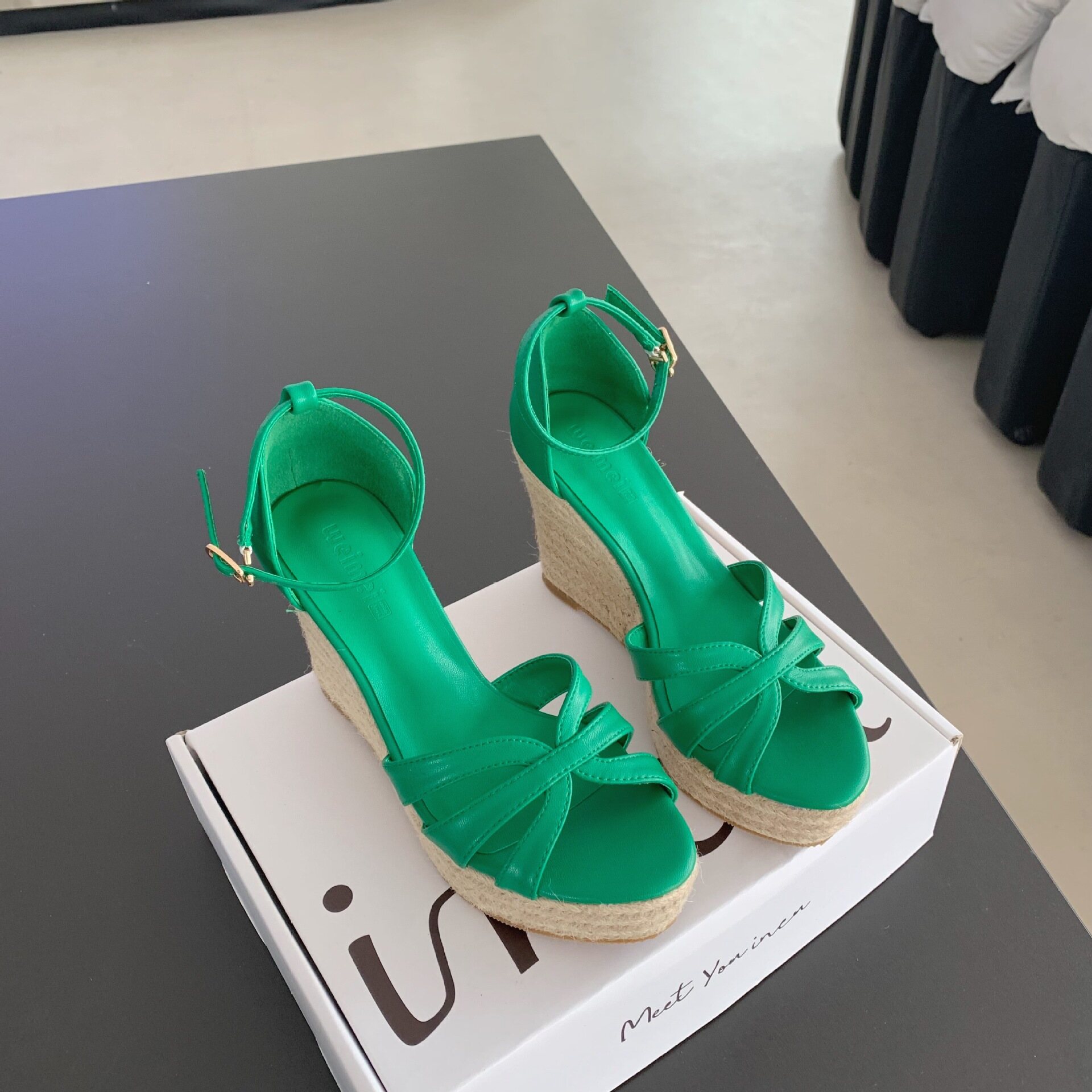 Women's Summer New Rope Bottom Peep Toe Wedge Sandals 9cm