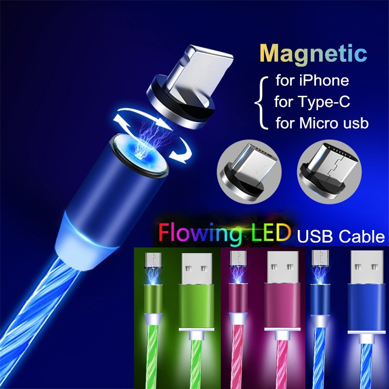 VAORLO【 3 Trong 1 】LED Từ Nhanh Chóng Sạc Cáp 2.4A Chảy Luminous Charge Cable Micro USB Type-C IOS Sét Cho iPhone Samaung Huawei Xiaomi OPPO VIVO Sạc Phổ 【High Quality】