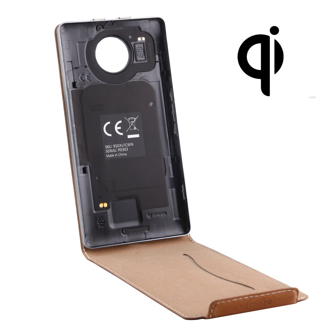 【On sale】 Vertical Flip Genuine Leather Case + QI Wireless Standard Charging Back Cover For Microsoft Lumia 950 XL