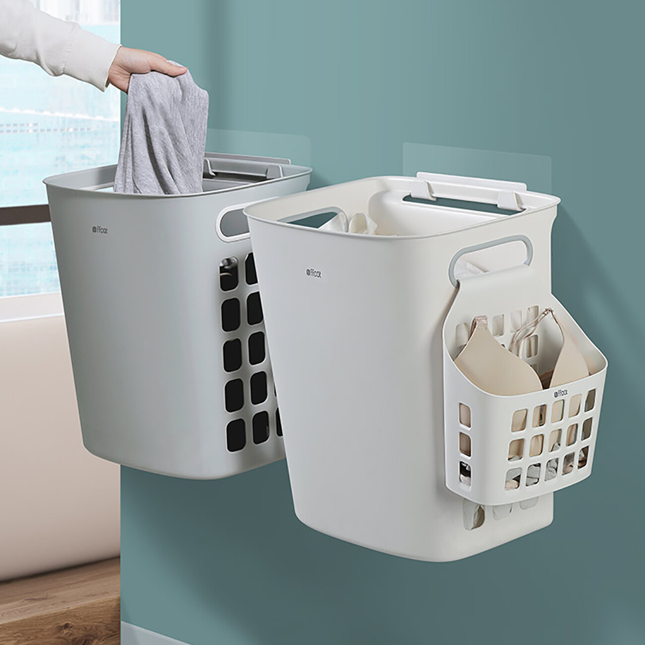 Homenhome Wall-Mounted PP Large Capacity Laundry Basket with Handle