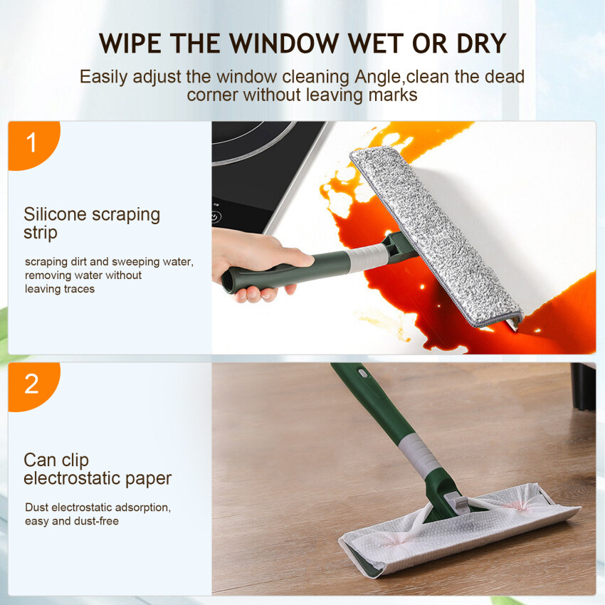 Window Squeegee Cleaner 2 In 1 Rotatable Window Cleaning Tool Kit With Extension Pole, 94‘’ Telescopic Window Washing Equipment With Bendable Head For Indoor/Outdoor Car Glass