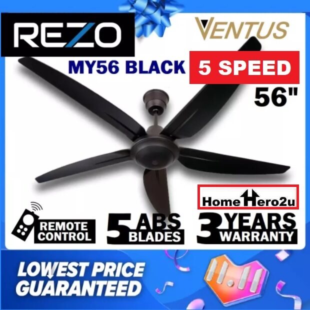 Rezo Ventus Ceiling Fan MY56 56 Inch 5 ABS Blades Heavy Duty Motor 5 Speed with Remote Control