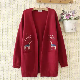 oversized red cardigan sweater