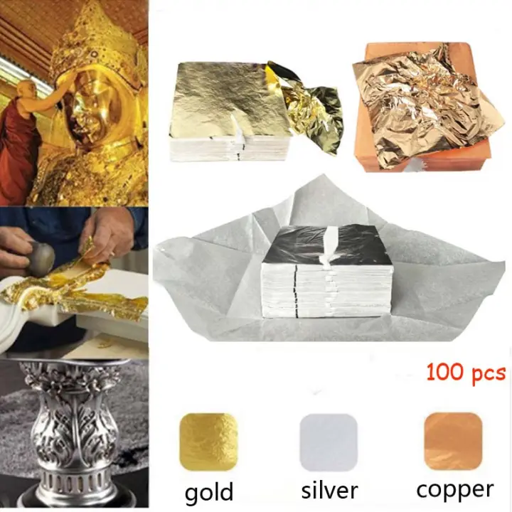 100 pcs Gold Foil Paper Gold Sheets Gold Leaf for Arts Decoration 14x14cm Gilding Crafts