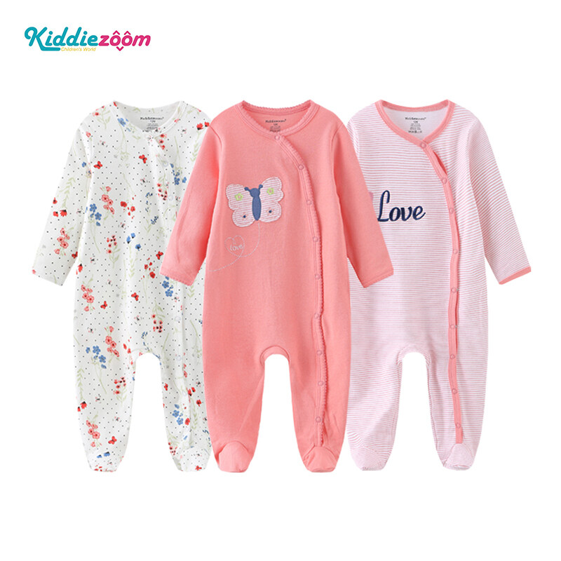 Kiddiezoom 3 PCS Newborn baby Clothing boys girls long sleeve baby onesies baby romper baby bodysuits 100% cotton 0-12 months