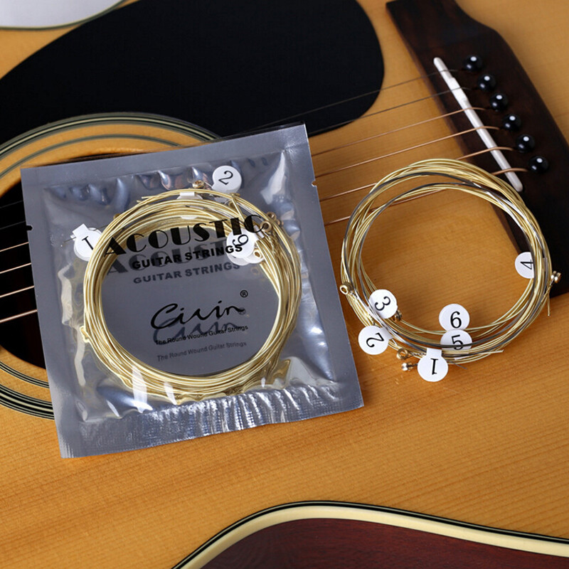 Sissi 6pcs/set Universal Acoustic Guitar String Brass Hexagonal Steel Core Strings For