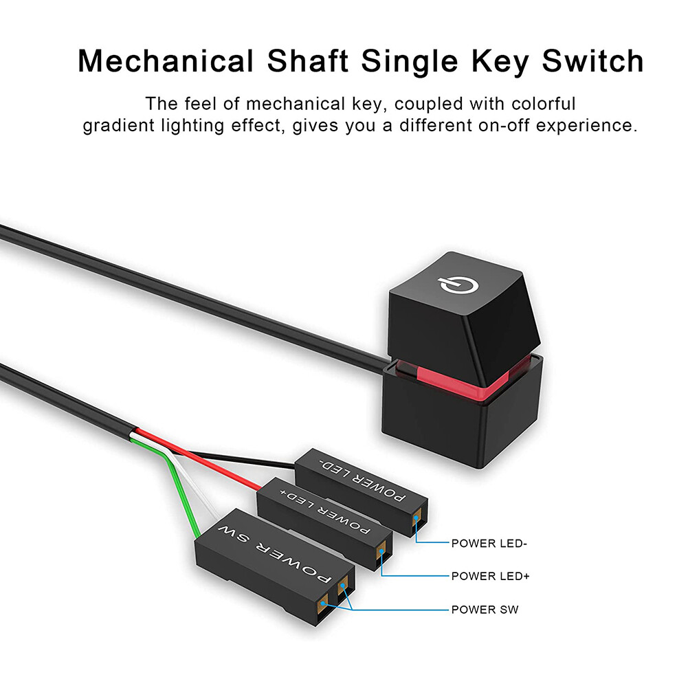 2m Portable Colorful LED Lights Computer Desktop Switch PC Motherboard External Start Power On/Off Button Extension Cable for Home Office Cafe Black