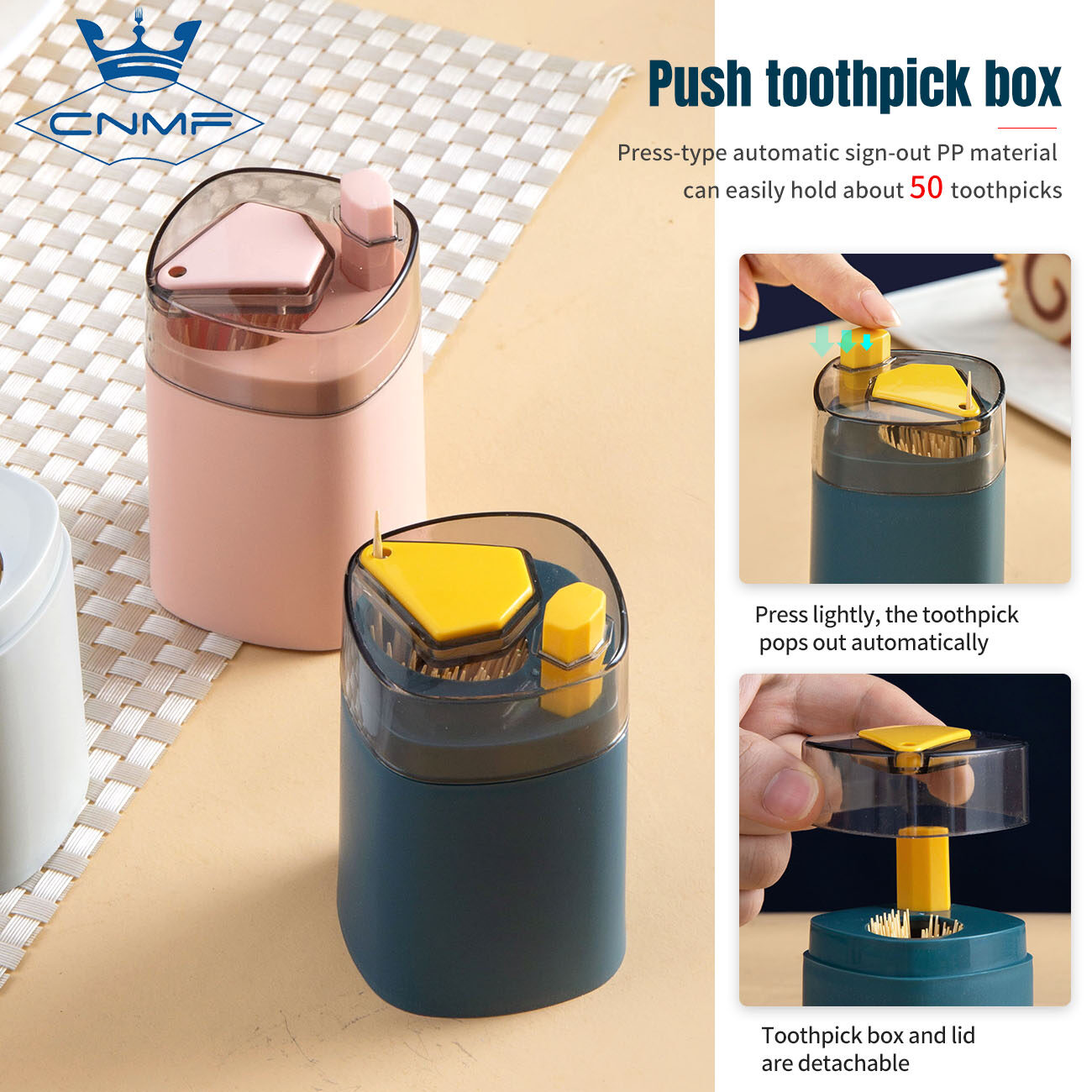 CNMF Press-type Toothpick Box Automatically Pops Up Toothpicks Portable Toothpick Holder