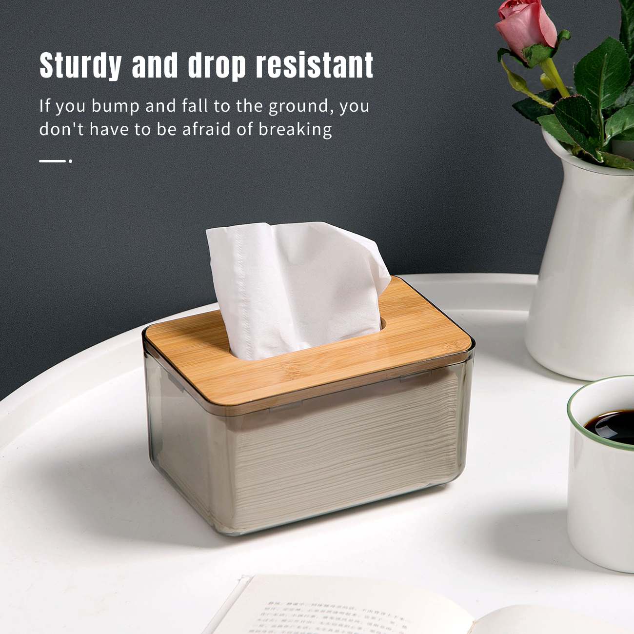CNMF Nodic Style Light Luxury Transparent Durable Wide Opening Tissue Box