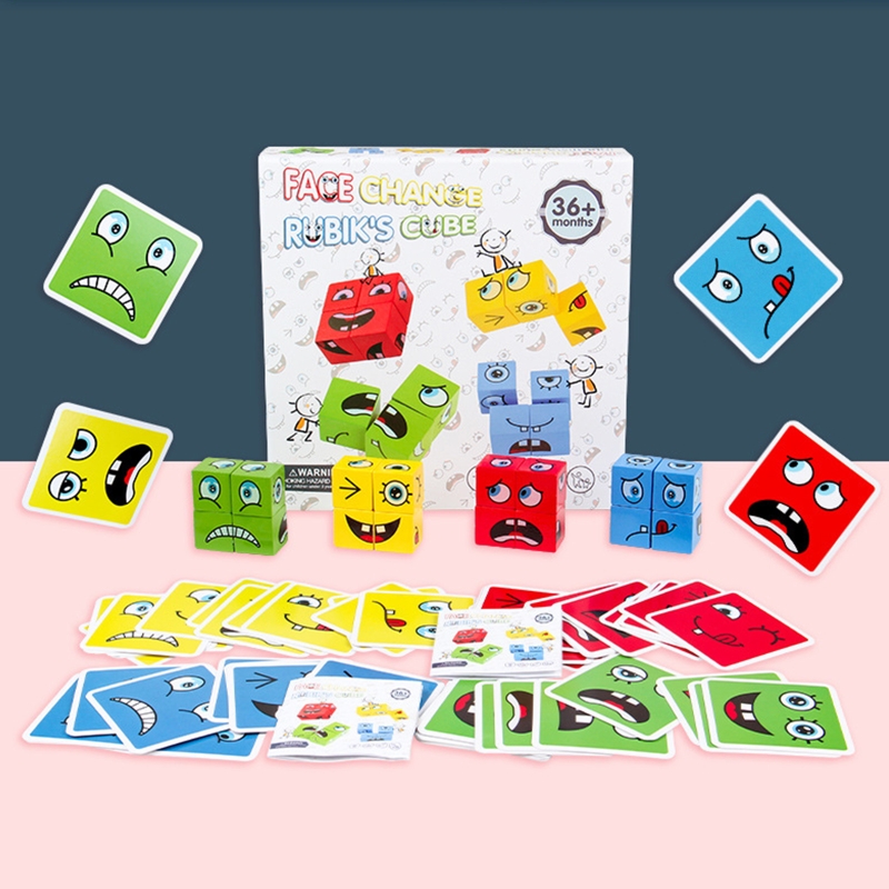 Khối Xếp Hình Biểu Cảm Bằng Gỗ Khối Xây Dựng Đồ Chơi Giáo Dục Montessori Thay Đổi Khuôn Mặt Ma Thuật