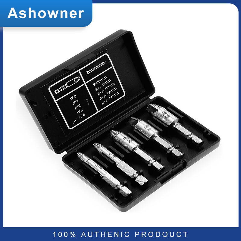 Ashowner 5pcs Damaged Screw Extractor Drill Bit Set Stripped Broken Screw Bolt Remover Extractor Easily Take Out Demolition Tools Kit