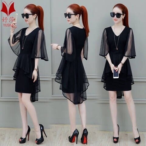 Women Lace Aline Dress White Chiffon Casual Dress Woman Short Sleeve Knee Length Dress Korean Style Dinner Party Dresses