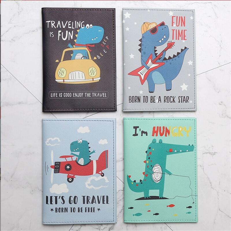 Cartoon Dinosaur Crocodile Animals Passport Cover Men Women PU Leather Travel Passport Holder Case Card ID Holders