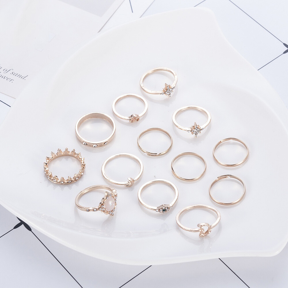 sanhe 13Pcs woman fashion Bohemian retro Vintage Geometric Star Moon Knuckle Ring Set Midi Finger rings Jewelry