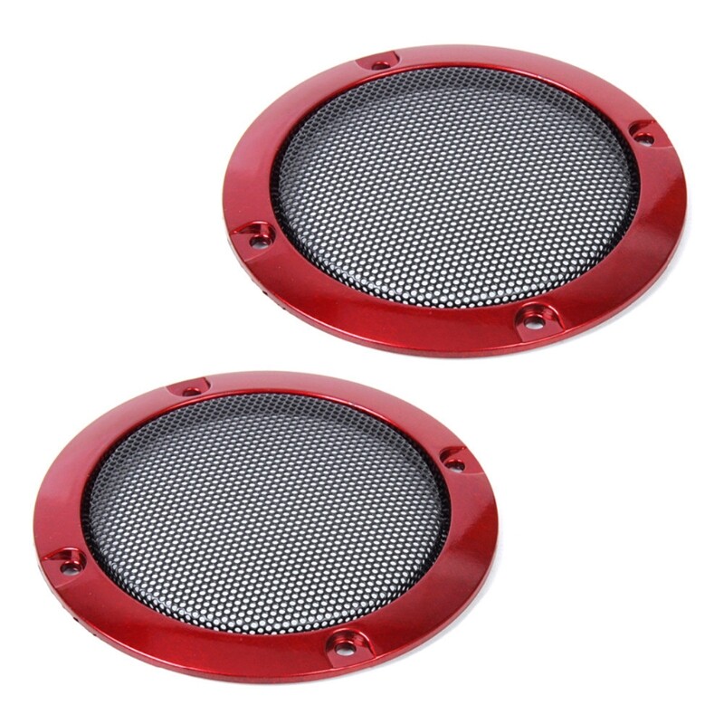 2pcs ABS Red 3  Speaker Decorative Circle with Black Protective Grille Mesh Protection DIY