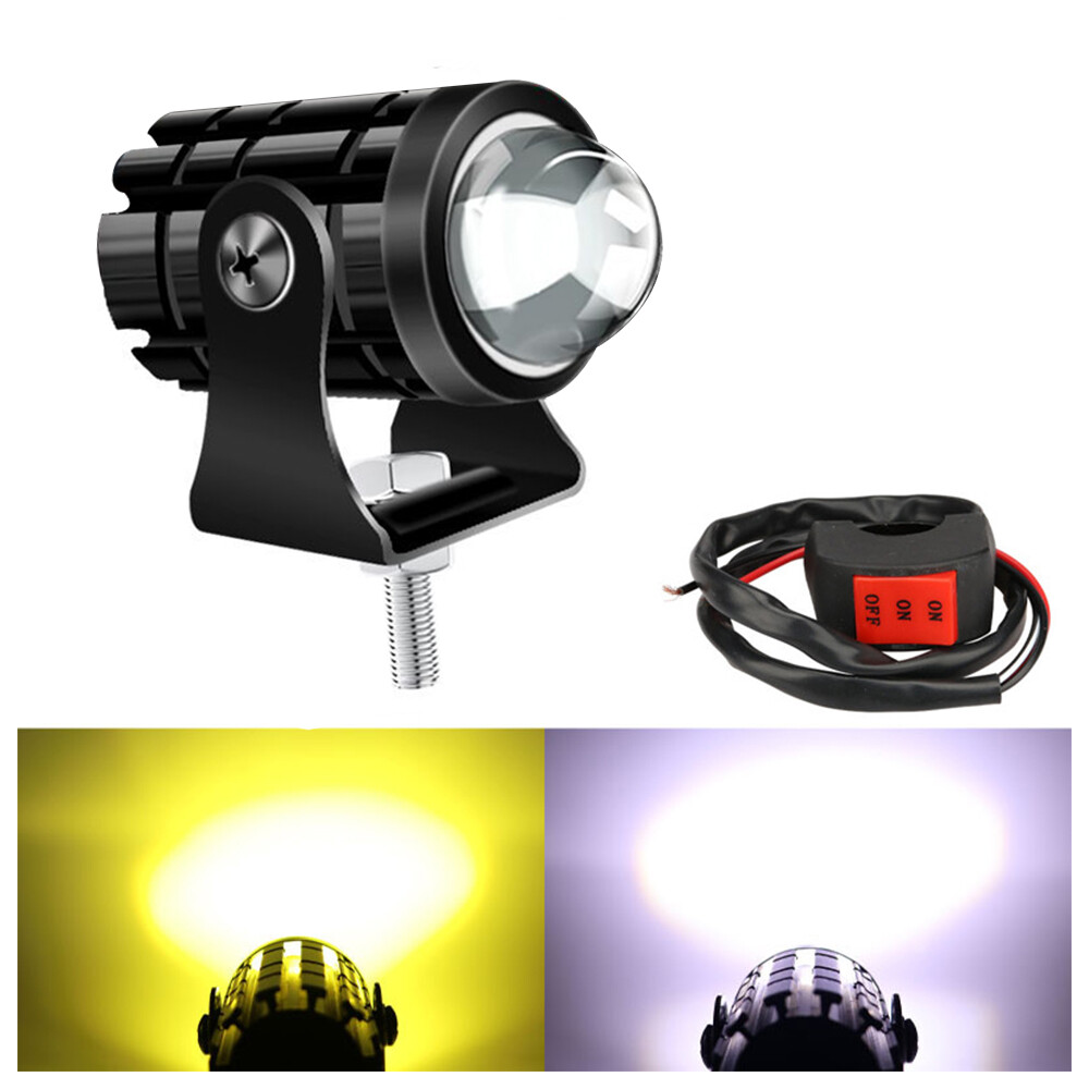 LED Motorcycle Driving Light Aluminum Dual Color Spotlights Projector Lens Headlight Work Fog Lamp ATV Scooter Moto Accessories