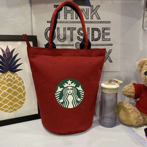 Starbuck Handbag Japanese Office Lunch Box Bag Large Waterproof Canvas Lunch Box Bag Cylinder Bag Bento Bag