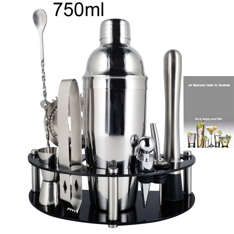 800/600ml Black, Rose Gold Cocktail Shaker Set Jigger Muddler Strainer