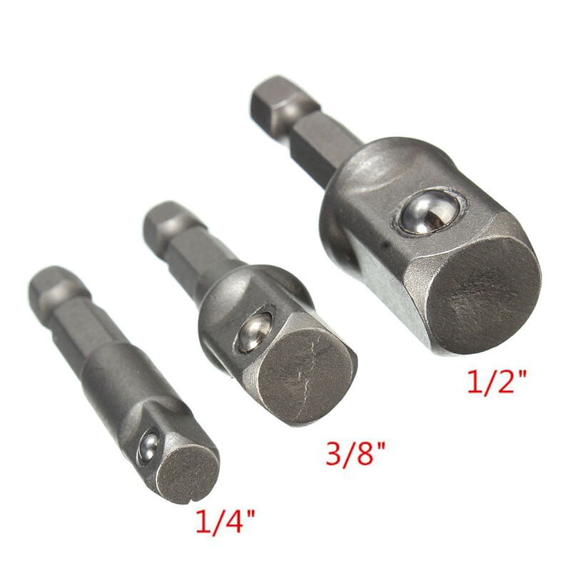3 đầu nối chuyển đổi ổ cắm mũi khoan điện chuôi lục giác đến 1/4 3/8 1/2 BOKALI