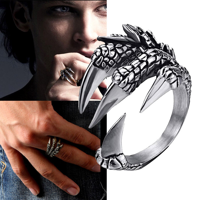 【♡Lovely girls house♡】Men's Dragon Claw Punk Open Ring Zinc Alloy Wedding Rings Accessories Jewelry Halloween Men Ring
