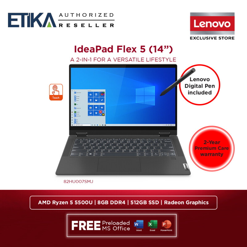 Lenovo Flex 5 14ALC05 82HU007SMJ 14 | AMD Ryzen 5 5500U | 8GB | 512GB | Intergrate AMD Radeon Graphics | W10+H&S | Graphite Grey Malaysia