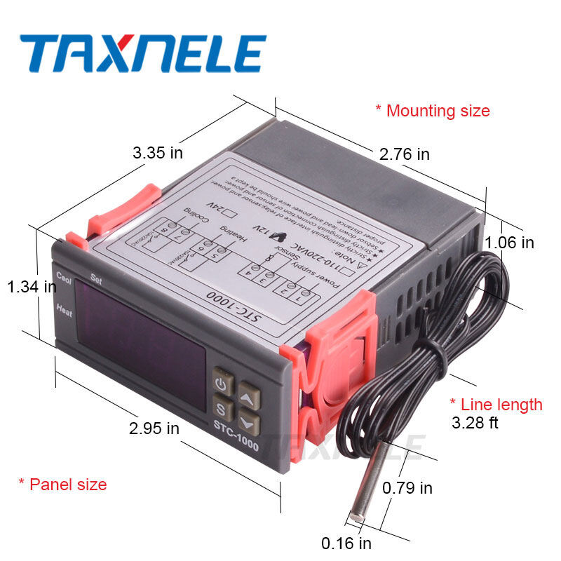 Two Relay Output LED Digital Temperature Controller Thermostat Incubator STC-1000 110V-220VAC,12/24DC 10A with Heater and Cooler