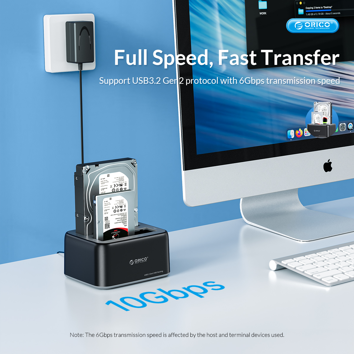 Đế Cắm Ổ Cứng Đế Cắm Ổ Cứng Hai Khoang ORICO USB 3.0 Sang SATA I/II/III Cho Ổ Cứng SSD 2.5/3.5 SATA HDD Với Chức Năng Sao Chép UASP, công Suất Mạnh Hỗ Trợ Giấc Ngủ Thông Minh 18TB Với Cáp Sạc 60PD
