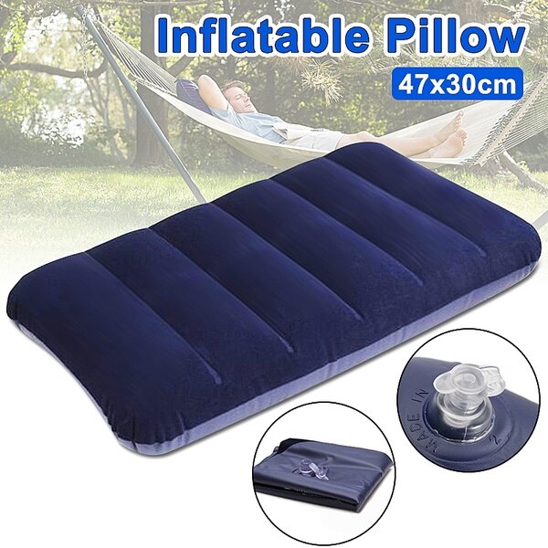 Geoerion2-1Pcs Car Travel Air Cushion Rest Square Pillow Blue Inflatable Bed Outdoor Pillows 47x30cm