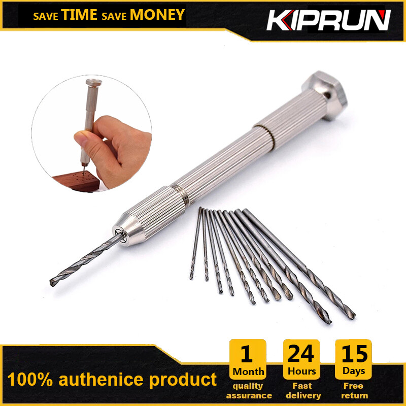 KIPRUN Mini Micro Aluminum Hand Drill , Manual Twist Aluminum Alloy Micro Hand Drill for Jewelry Craft Mini Micro Hand Drill, with10Pcs Twist Drill Bit Woodworking Drilling Rotary Tools