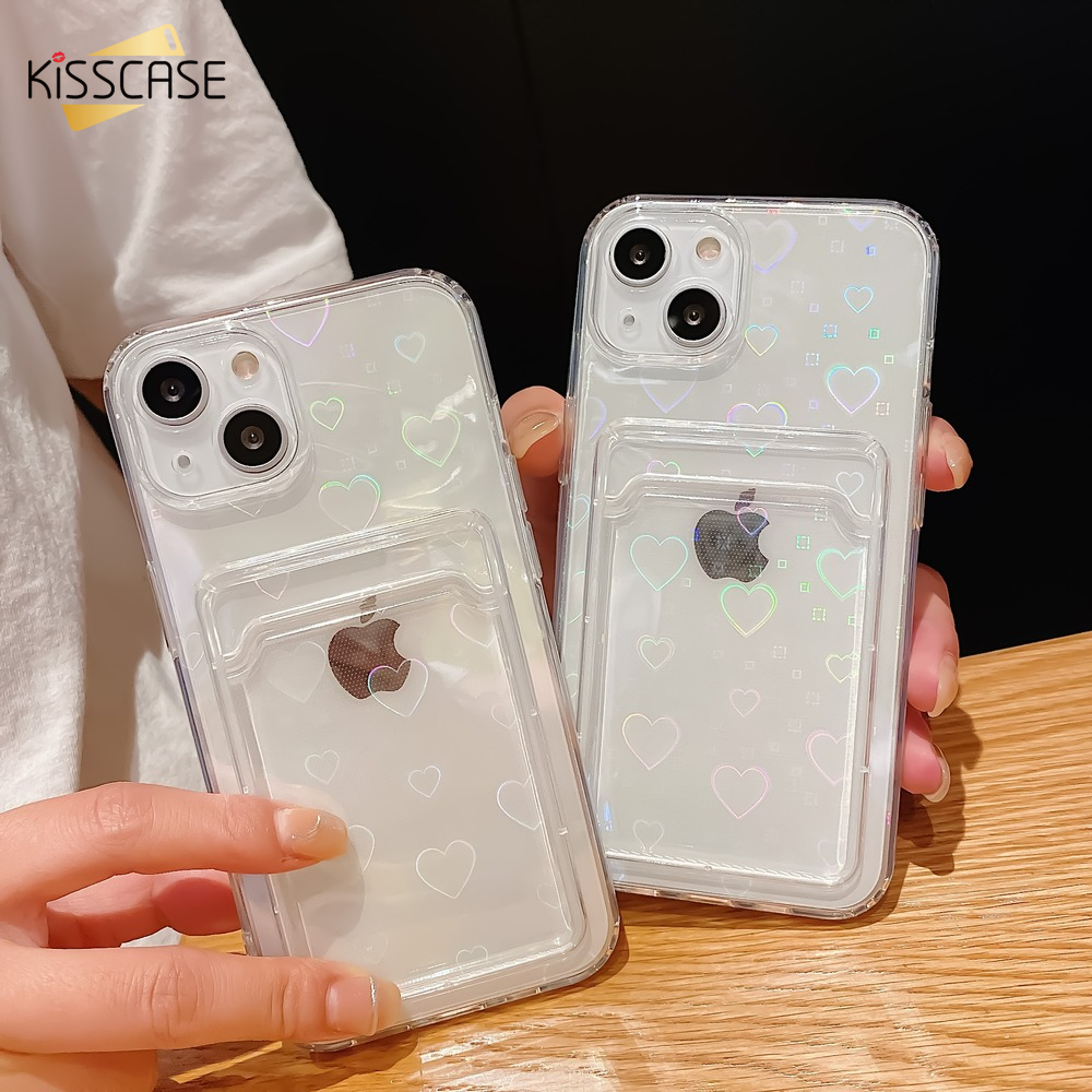 KISSCASE Fashion Laser Clear Wallet Card Holder Storage Cover for IPhone 14 Pro Max/13 Pro/13 12 Pro Max/12 Pro/12 11 Pro Max/11 Pro/11 XR XS XR XS Max Phone Case