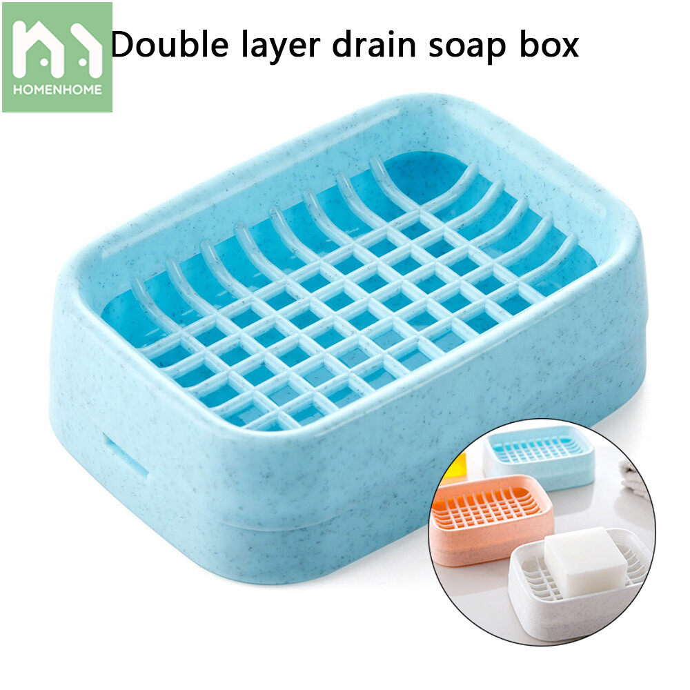Homenhome Double-Layered Drain Soap Box Travel Bathroom Soap Holder