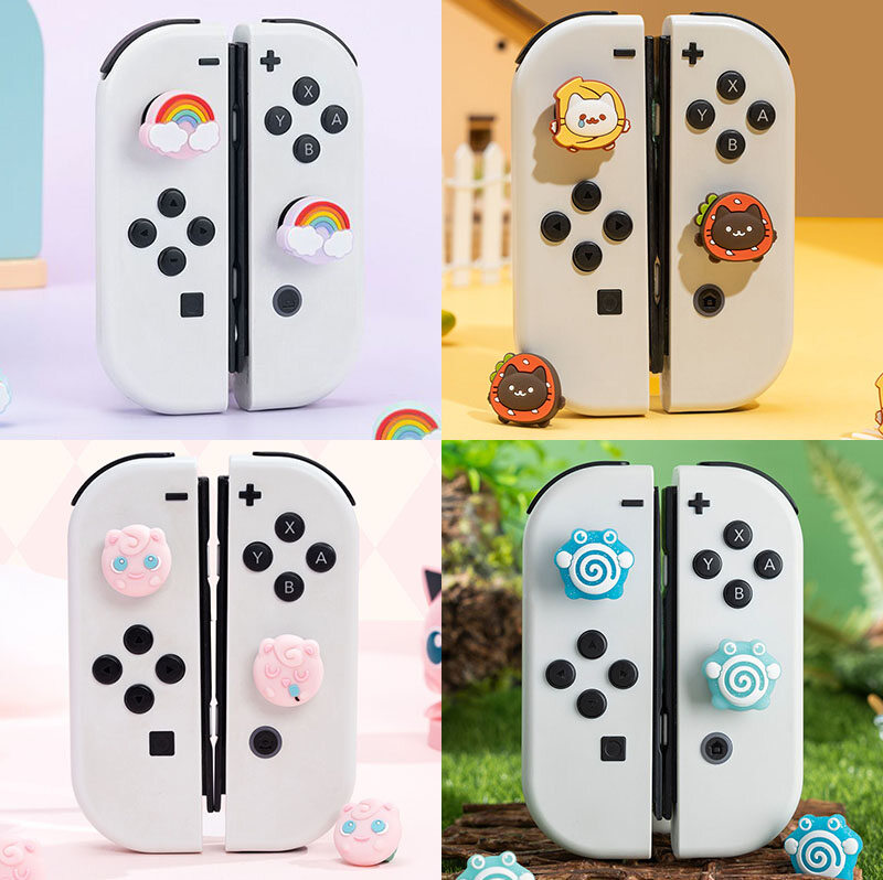 4pcs geekshare chuyển đổi chỗ đặt ngón cái bìa cho V2/OLED/Lite bảng điều khiển trò chơi điều khiển Nút điều khiển Mũ Nintendo NS phụ kiện Pokemon