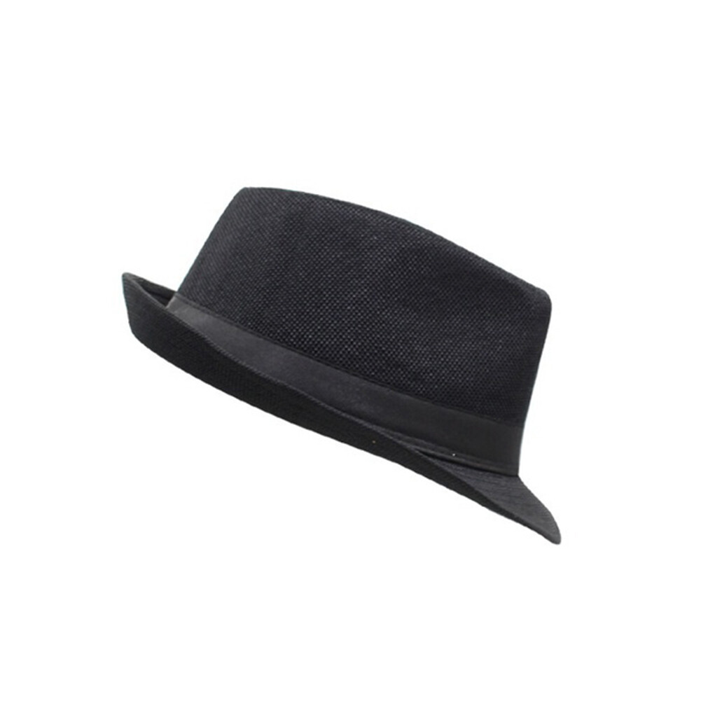 chenx Men Solid Color Wide Brim Fedora Felt Hat Panama Cap Boater Summer Beach  Sunhat