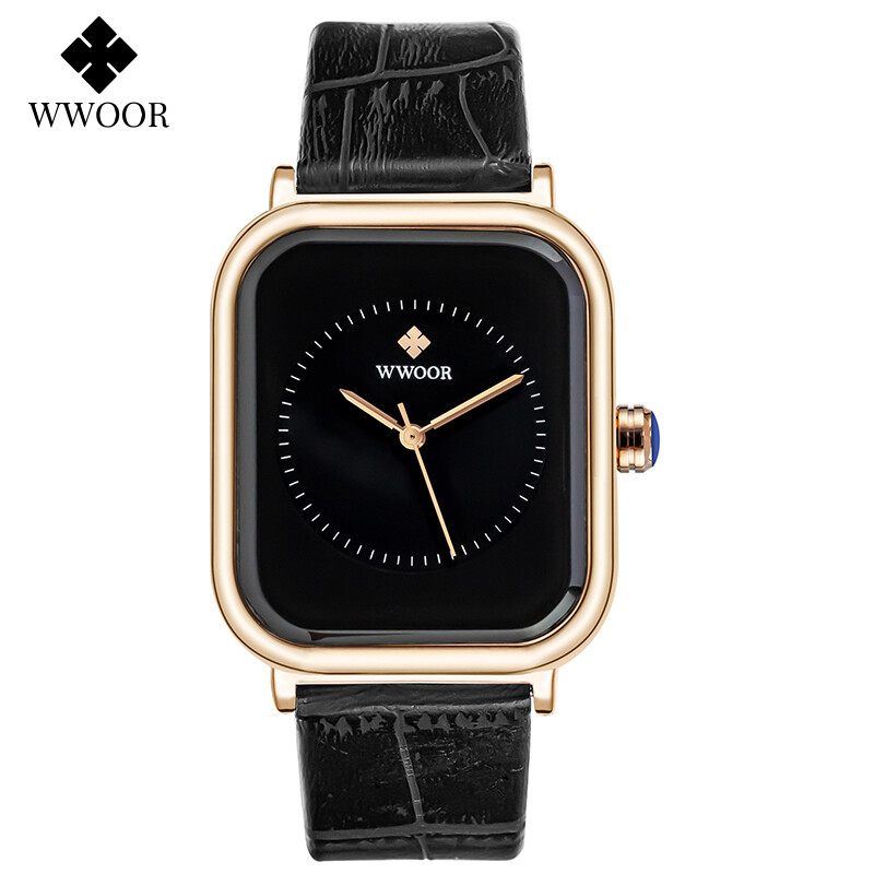 2022 New Watch For Women WWOOR Fashion 100% Authentic Brand Leather Strap Square Dial Quartz Casual Stylish Wristwatch