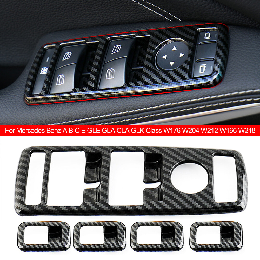 Bc 5pcs carbon fiber car window lift button frame stickers for mercedes benz a b c e gle gla cla glk class w176 w204 w212 w166 w218