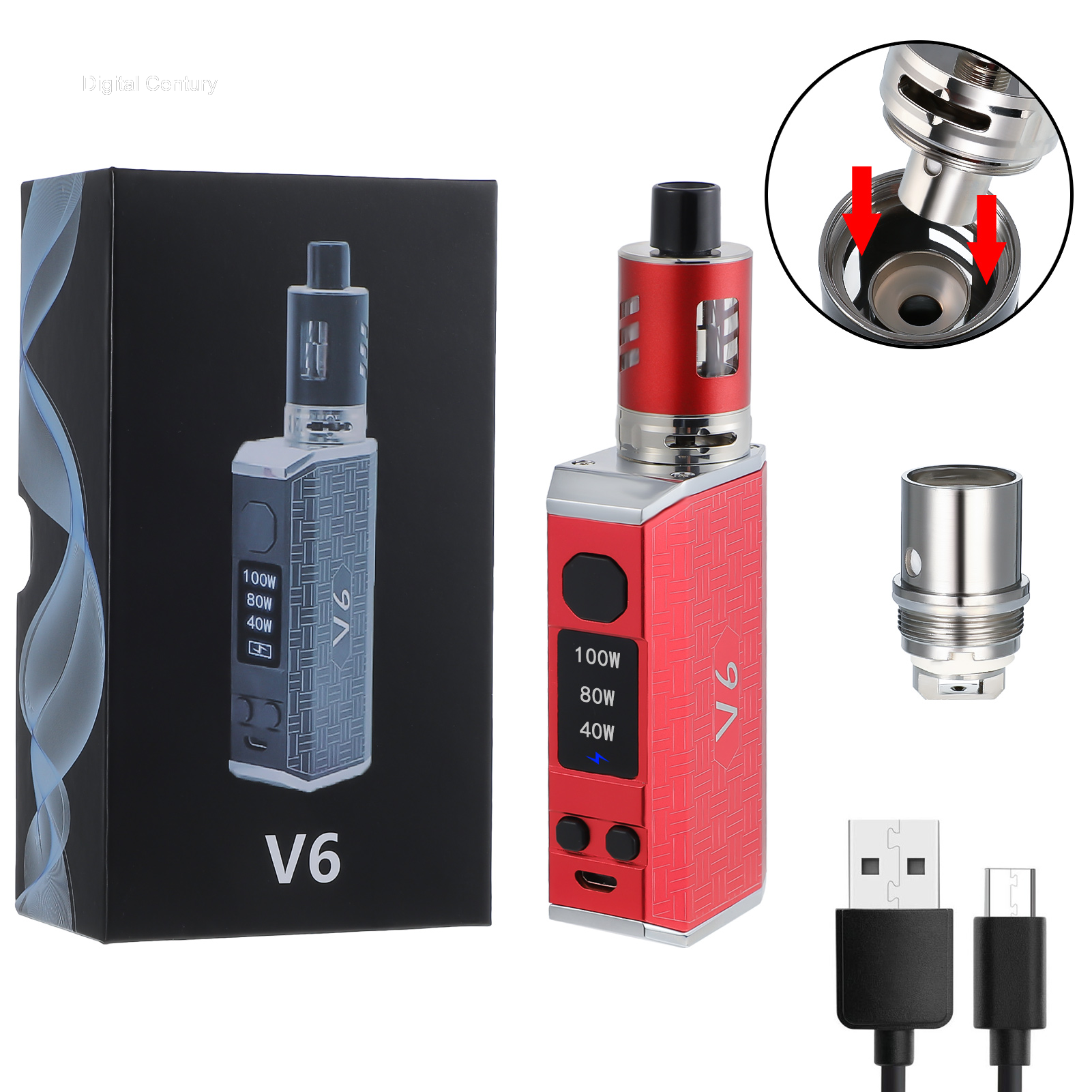 100W V6 Kit With Box Mods 2000Mah With 0.3Ohm Coil 2Ml | Lazada