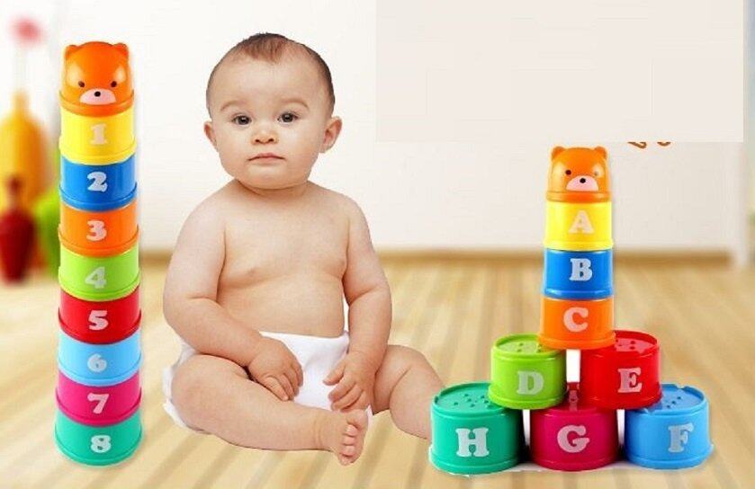 Baby Toy Children Kid Educational Figures Letters Numbers Plastic Cup Tower
