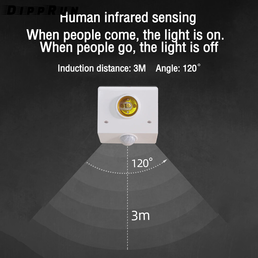 DIPPRUN 110-240V E27 LED Bulb Base Human Induction Motion Sensor Light Socket Adapter Holder with Infrared Sensor
