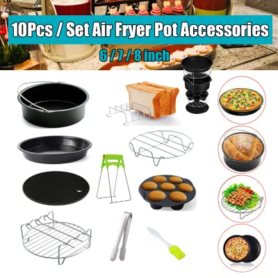 10Pcs/Set 6/7 /8 Inch Air Fryer Frying Cage Dish Baking Pan Rack Pizza Tray Pot Tool Accessories