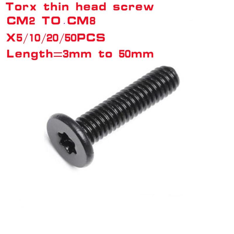 5/10/50x black torx thin head screw cm m2 m2.5 m3 m4 m5 m6 304 stainless steel six-lobe ultra thin flat wafer torx head bolts
