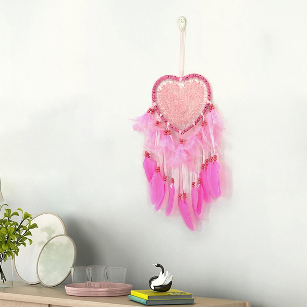 Love Heart Dream Catcher LED Light Feathers Wall Hanging Dreamcatcher Decor