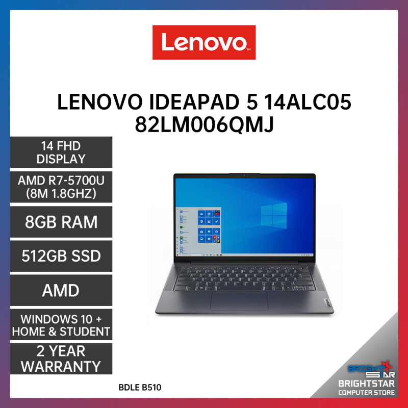 LENOVO IDEAPAD 5 14ALC05 82LM006QMJ LAPTOP GREY 14 FHD / AMD R7-5700U / 8GB / 512GB SSD / AMD / 2 YEARS WARRANTY + Free Additional 6 Month Warranty Malaysia